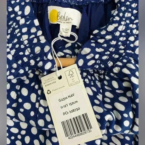Boden Polka Dot Smocked Dress New Big Girl Youth Nautical Coastal Prep - Picture 9 of 10